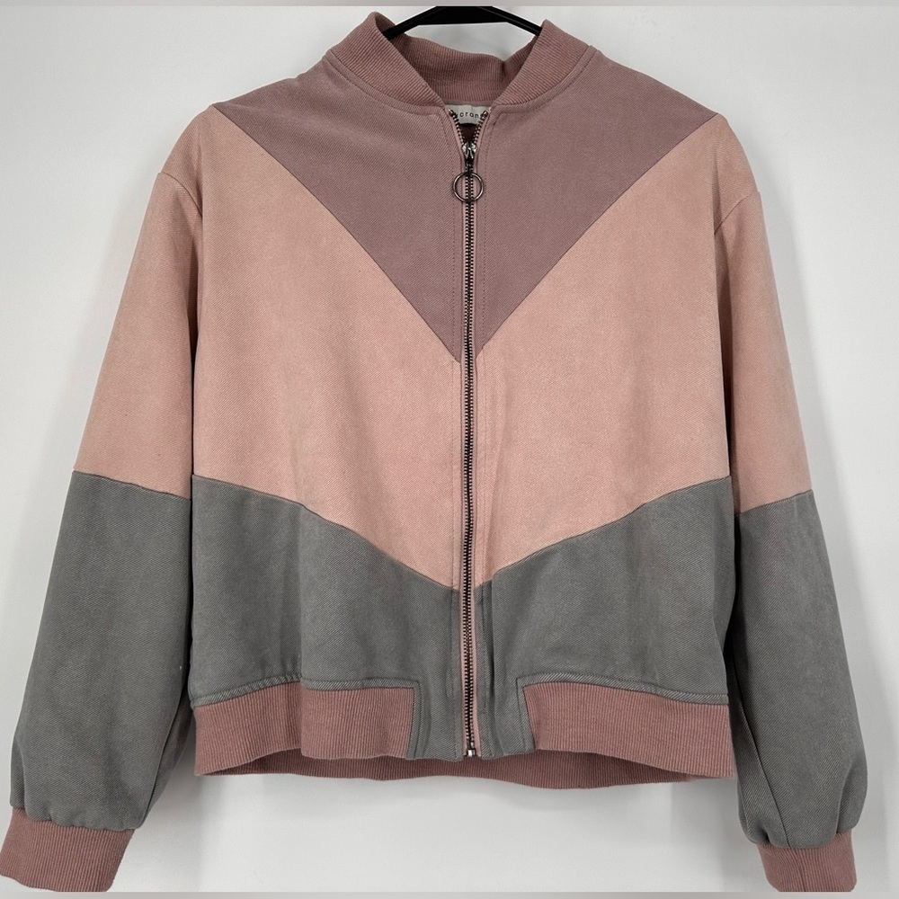 Paper Crane Zip Front Tri-Color Bomber Jacket